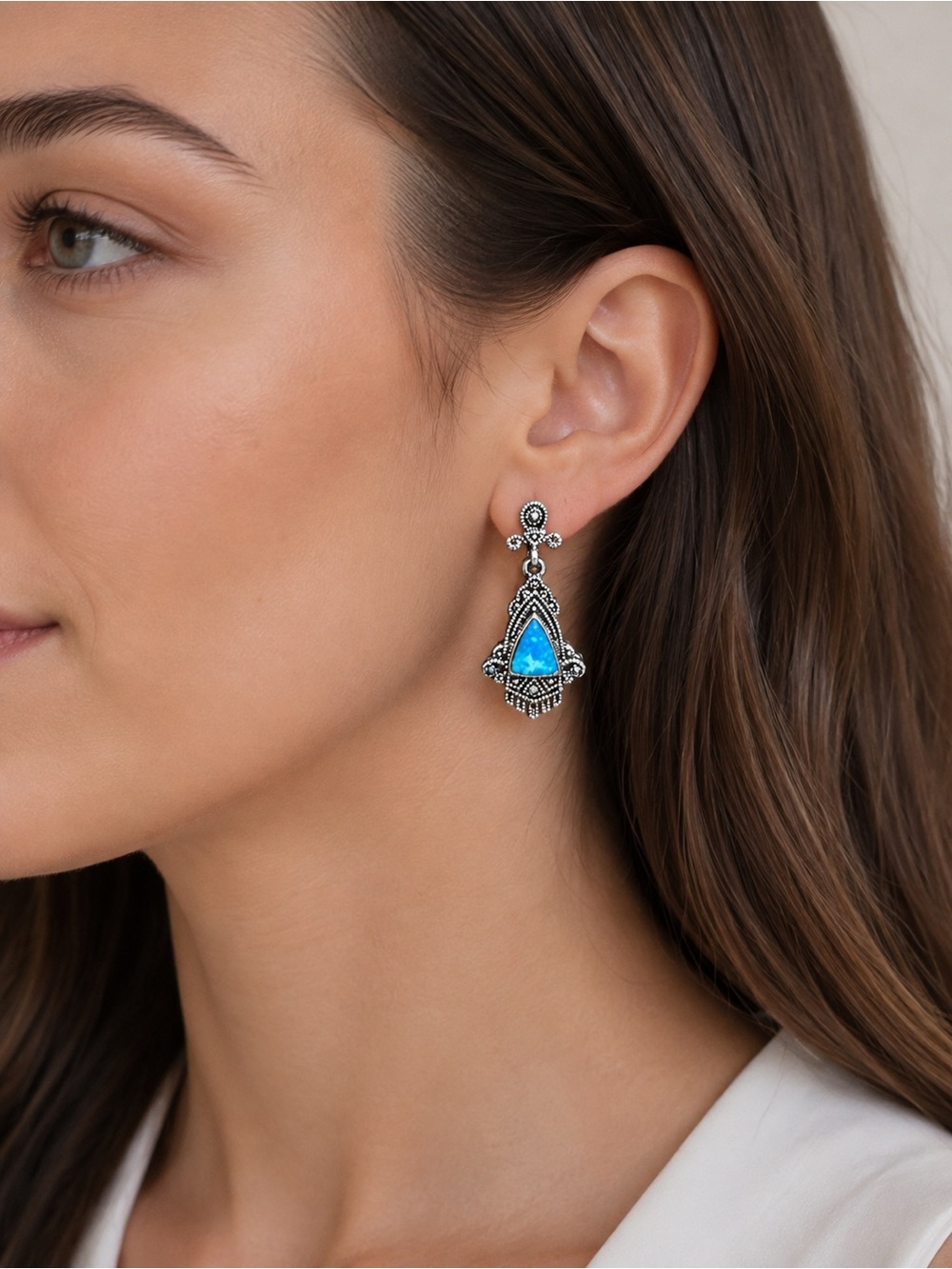 Italian Sterling-Style Blue Teardrop Dangle Earrings - Vintage-Inspired